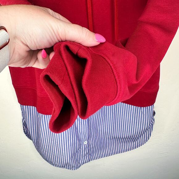 Sandro Two in One Red Blue Twofer Hooded Sweatshirt Tunic Hoodie Top 4 Small - Picture 7 of 16
